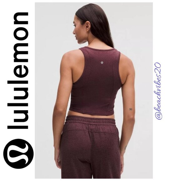 LULULEMON ATHLETICA Softy Suedey Crewneck Cropped Tank Top Garnet/Garnet LL-158 - Picture 3 of 11